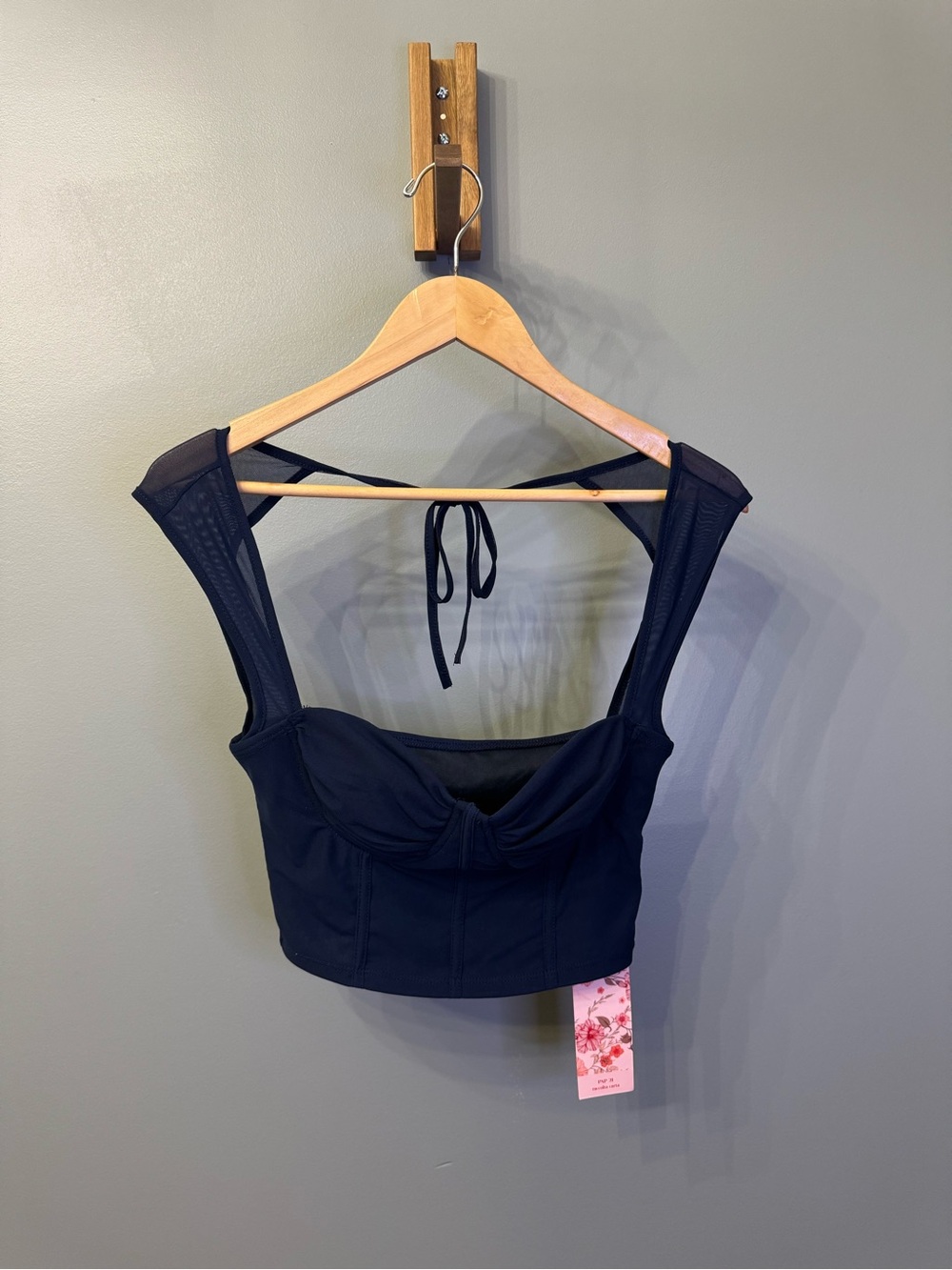 SHEIN Black Bustier Crop Camisole with Sheer Strap Detail